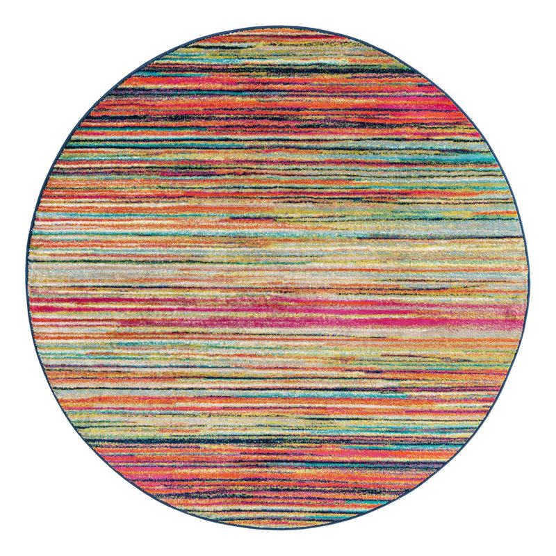 Tapis rayé rose / orange / bleu Muehlebach, Rond 7 pi