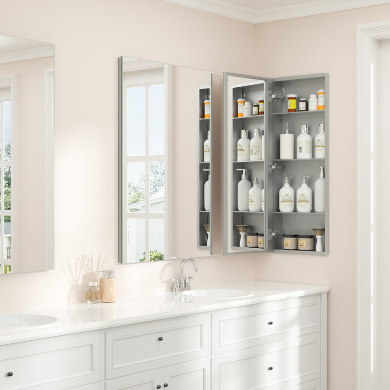 Armoire à pharmacie Husai, Argent argent, H 40 po x l 15 po x P 4,3 po