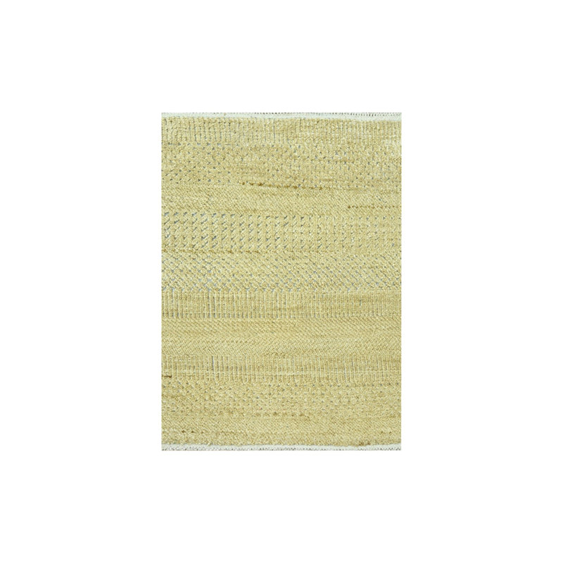 Tapis écru 2 pi x 2 pi, motif de gazon moderne, laine et soie, noué à la main, tissage plus dense, ton sur ton, luxuriant et moelleux, échantillon, tapis, carré, tapis oriental