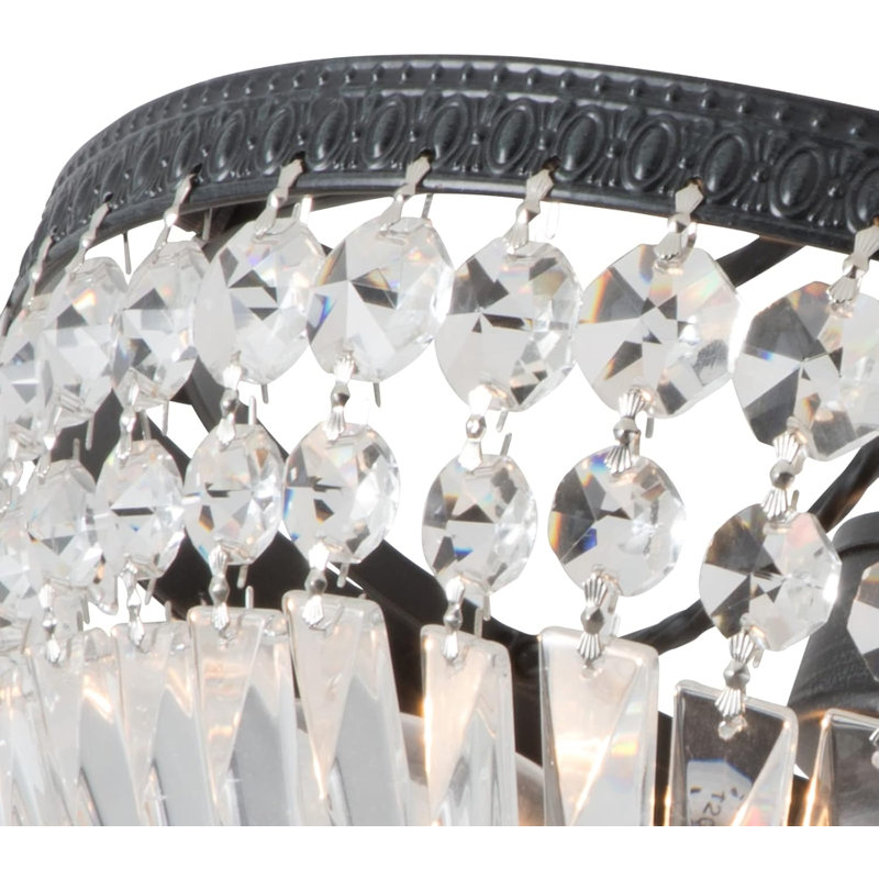 Lustre semi-encastré noir à 3 lumières de 30 cm (12 po), en cristal K9, culot E12, idéal pour chambre, entrée, couloir, salle de bain ou salle à manger. Ampoules non incluses.