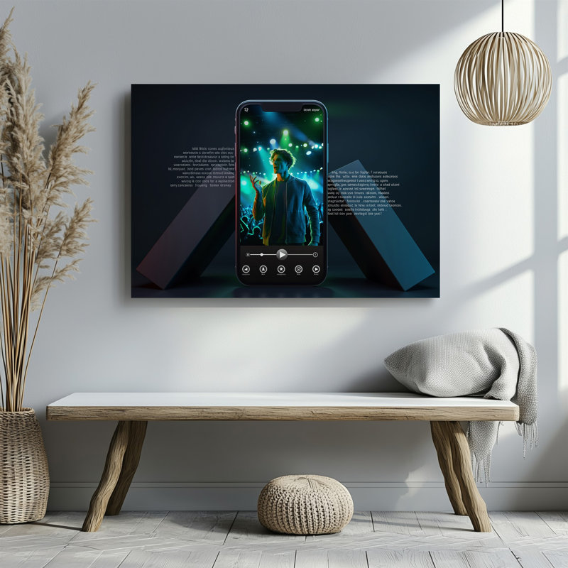 Toile, création d'une œuvre d'art numérique mettant en vedette un écran de téléphone intelligent affichant un mur d'art