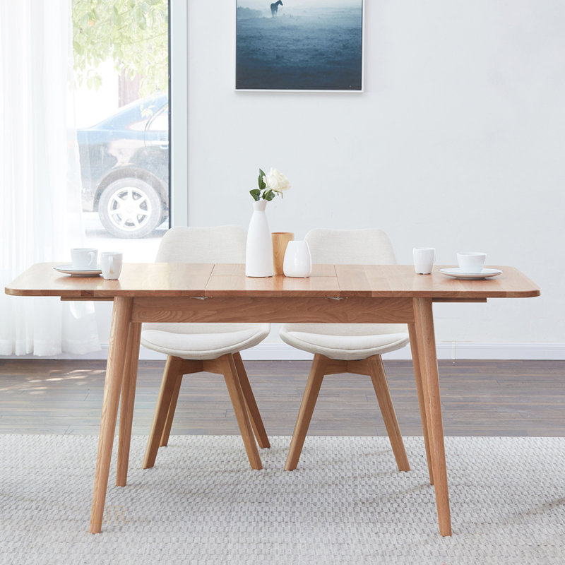 Natural Solid Oak Round Corner Diagonal Leg Telescopic Dining Table, Expandable From 1.2 To 1.6M For Versatile Use