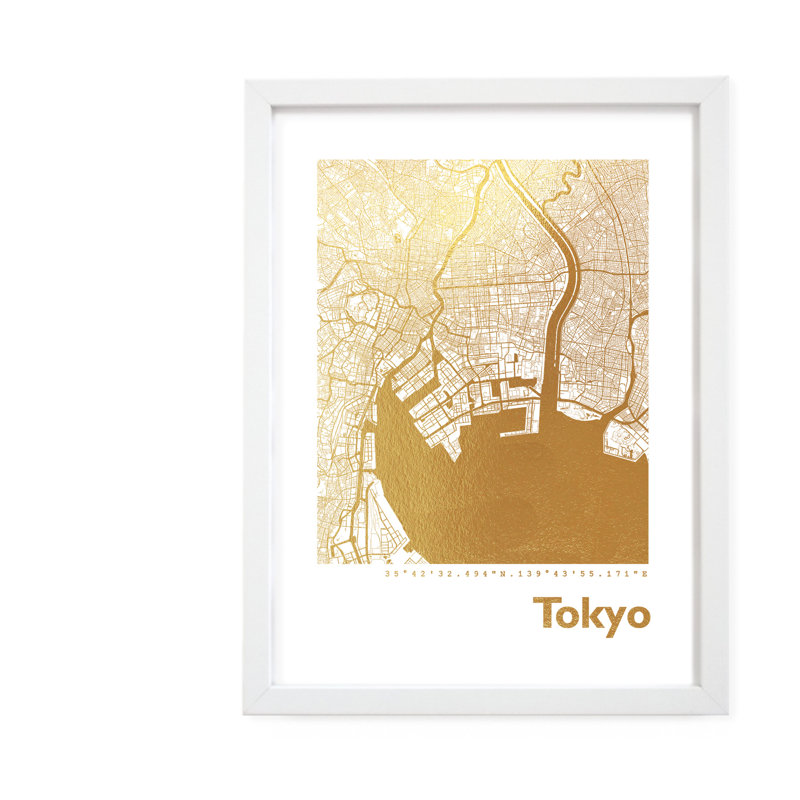 Tokyo Map - Single Picture Frame Print, 42.5cm H x 32.5cm W x 3.5cm D