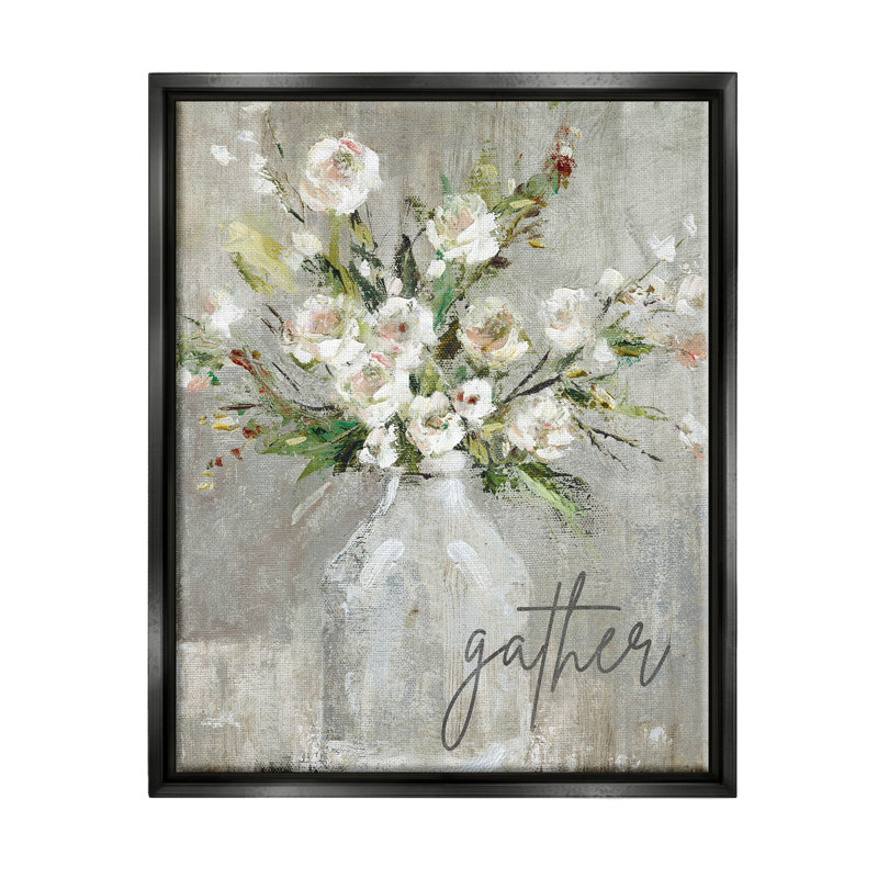 Gather White Floral Bouquet, estampe numérique par Carol Robinson, H 21 po x l 17 po x P 1,7 po, Cadre flottant noir de jais