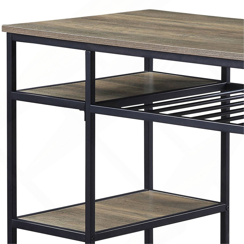 Îlot de cuisine en chêne rustique et noir avec tablettes ouvertes