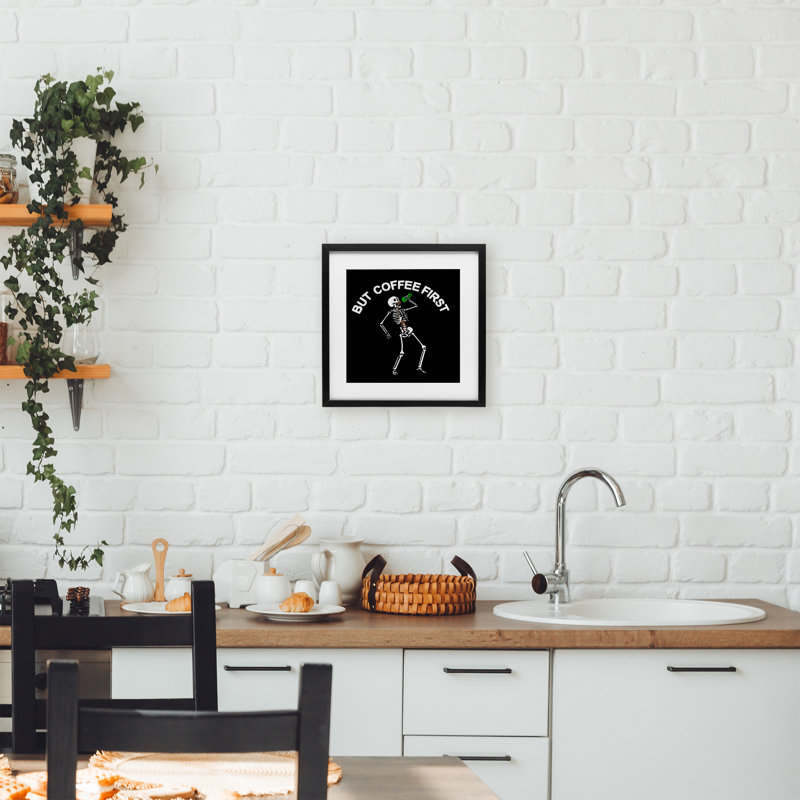 «But Coffee First Skeleton», impression sous verre, conception de Jedco Brands, Inc., H 13 po x l 13 po, Cadre noir minuit
