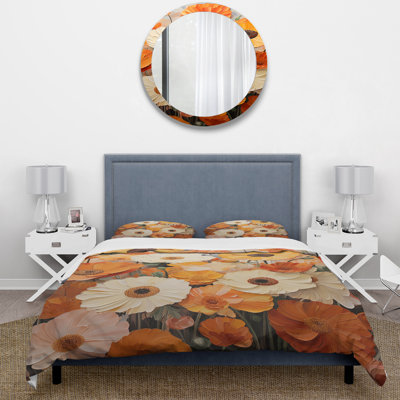 Ensemble de housse de couette orange et beige Fiery Blooms 3 - Marigold Orange