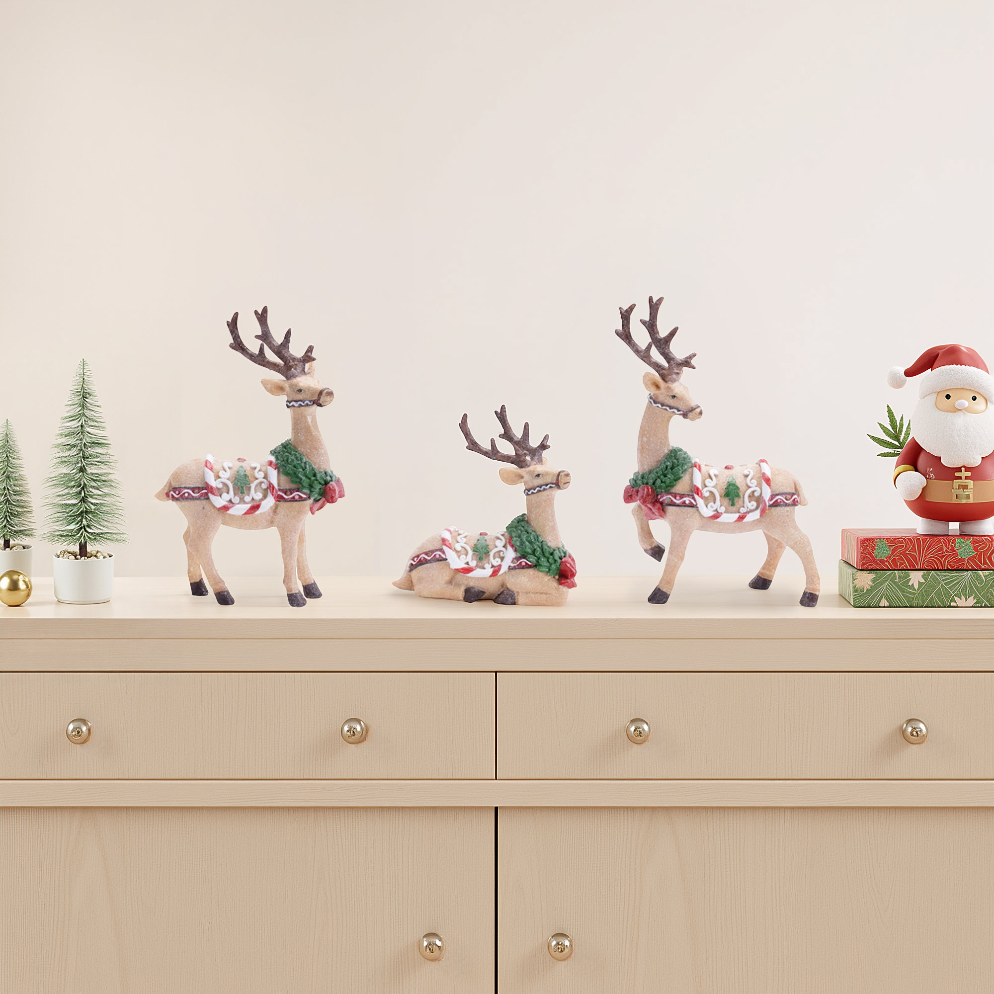Glittered Holiday Deer Figurine (Set of 3)