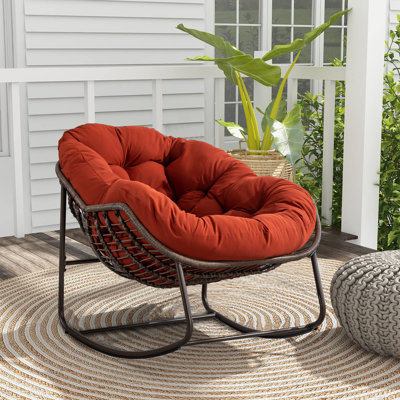 Berendien Outdoor Rocking Chair,Patio Oversized Rattan Egg Rocking Chair, Indoor Padded Rock Chair