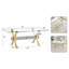 1 table et 8 chaises. Moderne, simple et luxueuse table de salle à manger rectangulaire en verre trempé et bureau avec 8 pieds en polyuréthane plaqué or blanc de 79 po x 39 po x 30 po-35482710