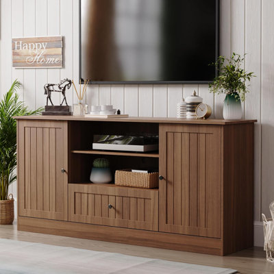 63 In Farmhouse TV Stand For Tvs Up To 70 Inch, Modern Entertainment Center With Storage Drawer And Open Shelves, Shaker Door TV Console Media Cabinet by Winston Porter