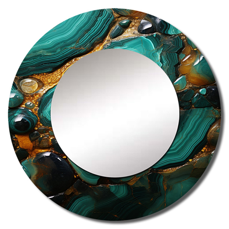 Spiritual Stone Malachite Renewal II - miroir mural en pierre spirituelle, miroir décoratif rond vert, impression d'art en métal