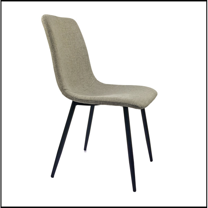 55 Inch MDF Wood Dining Table And Modern Linen Chair Set Of 4, Mid Century Design With Metal Base & Legs, Natural, Grey