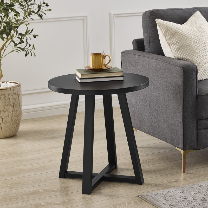 Marvis Savner Wood Round End Table, Black, Black