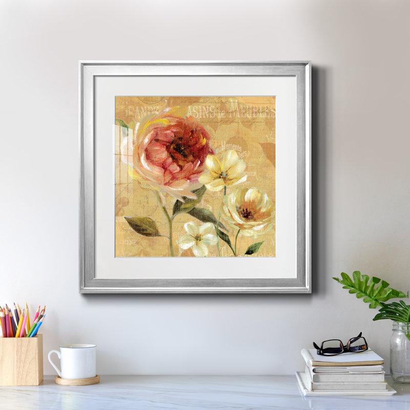Jardin français III - Reproduction d'art sur papier encadré, H 26,5 po x l 26,5 po x P 1,5 po, Papier avec cadre argenté