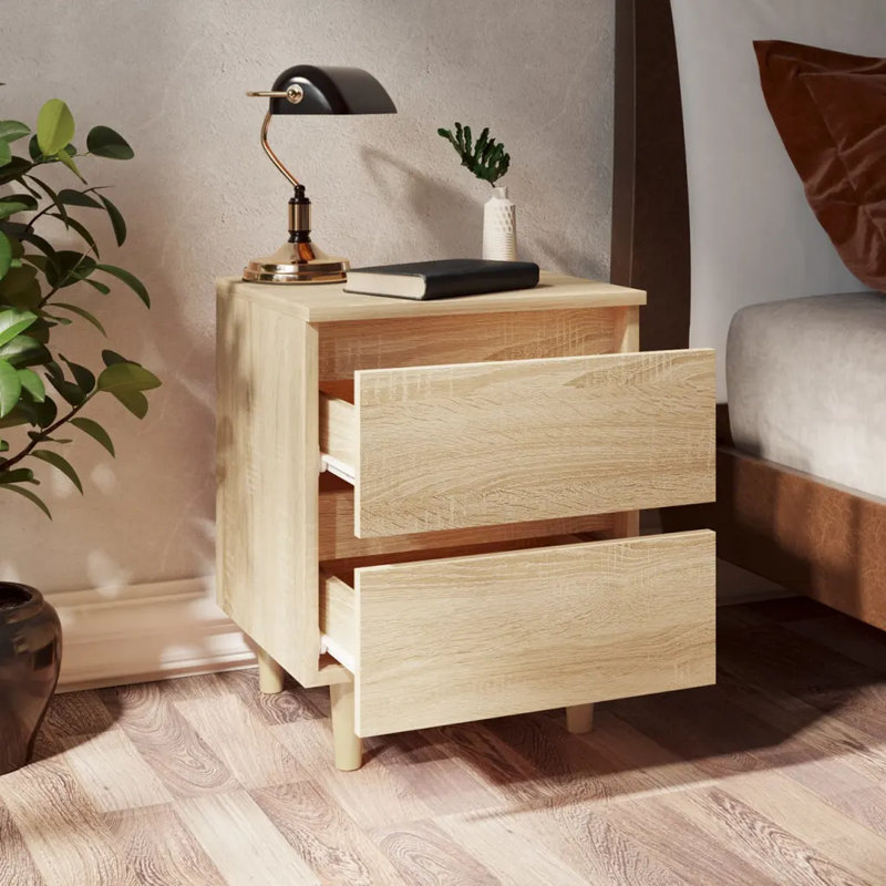 Sela 40cm W Solid + Manufactured Wood Bedside Table, Sonoma Oak