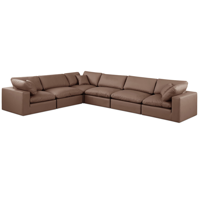 Homere Upholstered L-Shaped Sectional Reversible, Brown Vegan Leather