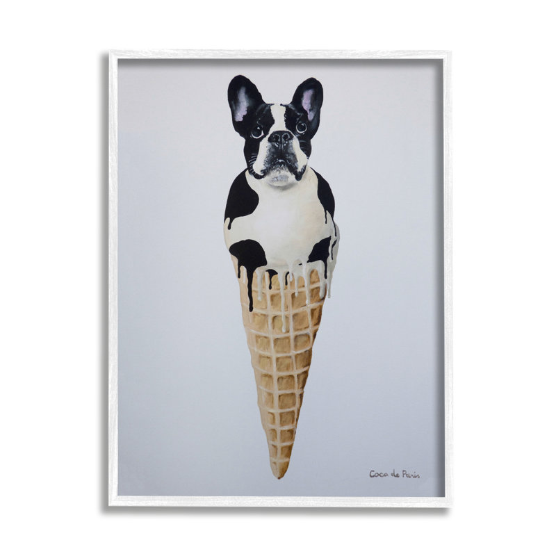 «Boston Terrier Dog Ice Cream Cone Dessert» par Coco de Paris - Peinture, H 20 po x l 16 po x P 1,5 po