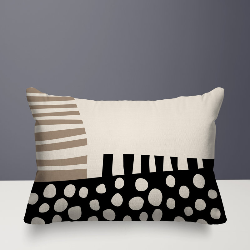 Oreiller rectangulaire réversible intérieur / extérieur Nea, H 18 po x l 25 po, Beige / noir / blanc cassé