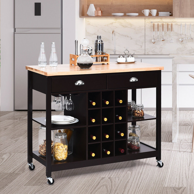 Solid Wood Top Kitchen Cart, Brown