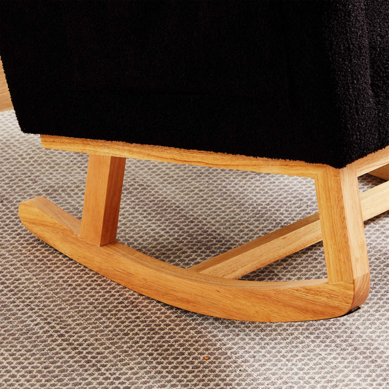 Chaise berçante surdimensionnée en peluche avec dossier haut et poches latérales, Noir, noir, noir, noir