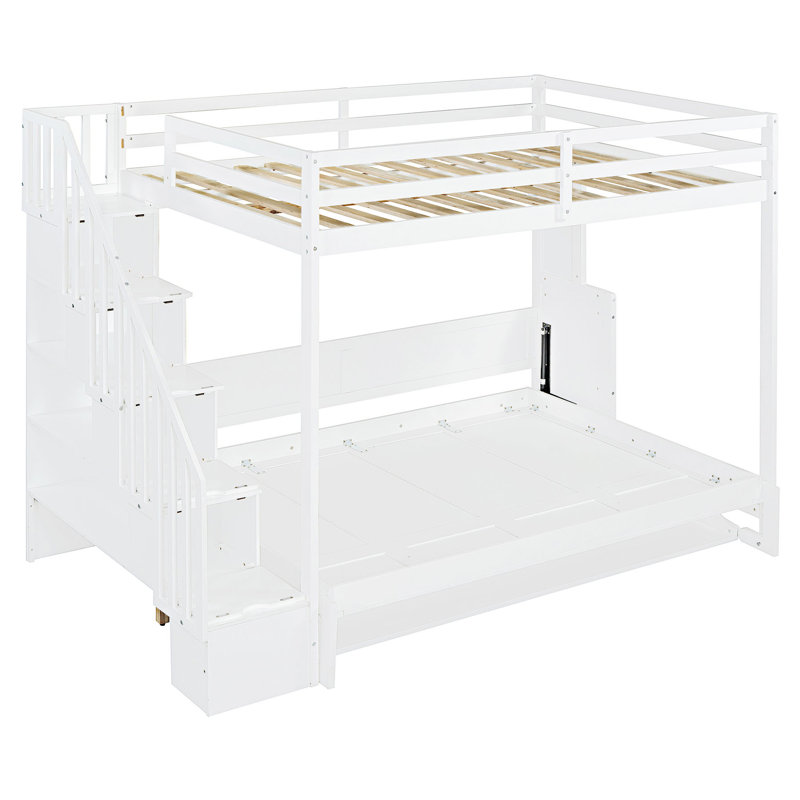 Lit escamotable double sur double avec lève-personne hydraulique et conception de bureau, Blanc