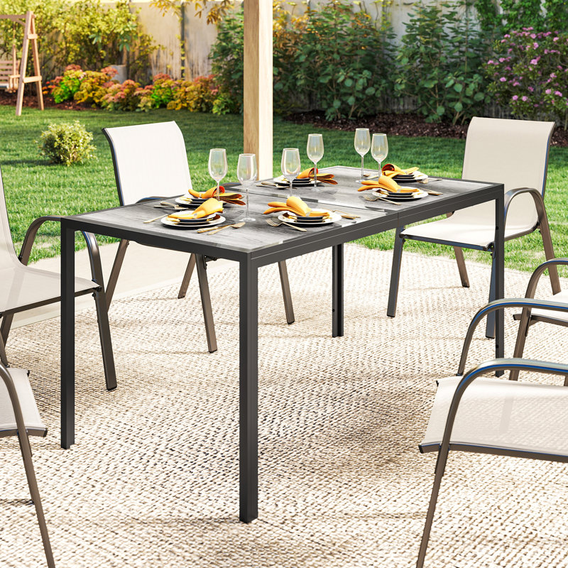 Table de salle à manger d'extérieur pour 4 à 6 personnes, table de patio avec plateau en bois, gris
