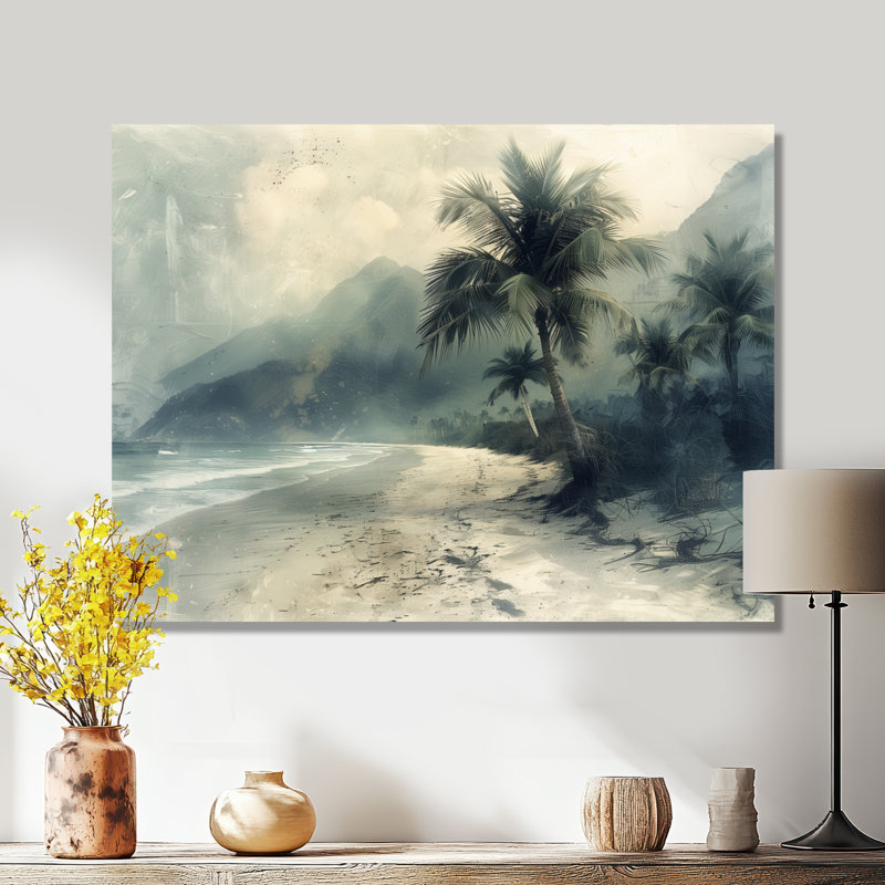 Monochromes gris palmiers, oasis tropicale - palmiers et palmiers, impression d'art mural, H 24 po x l 32 po, Toile tendue
