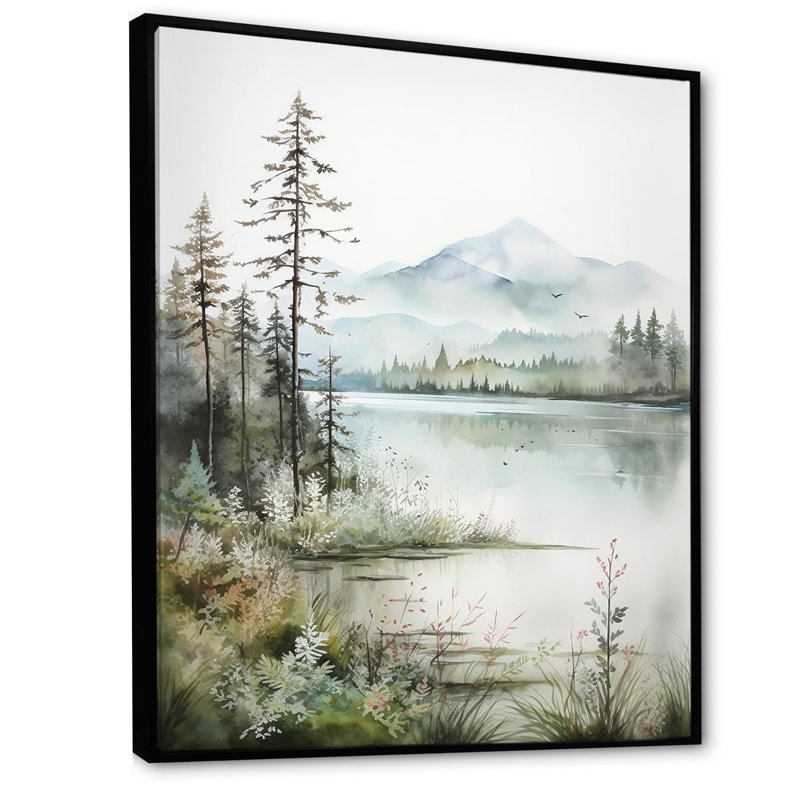 Minimalisme, lac Tranquillity II - impression, Cadre flottant noir, H 32 po x l 16 po