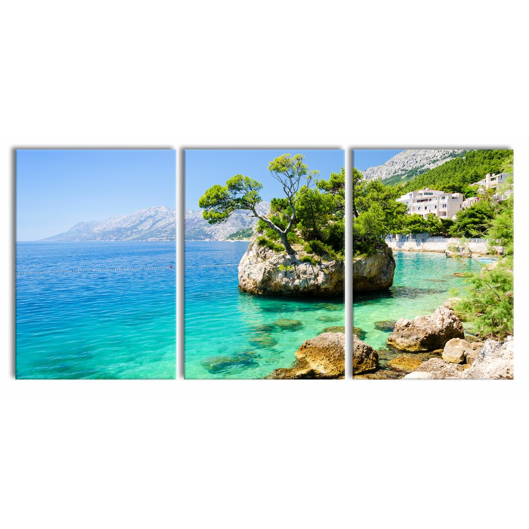 3-tlg. Leinwandbilder-Set Dalmatia Strand in Kroatien in Blau