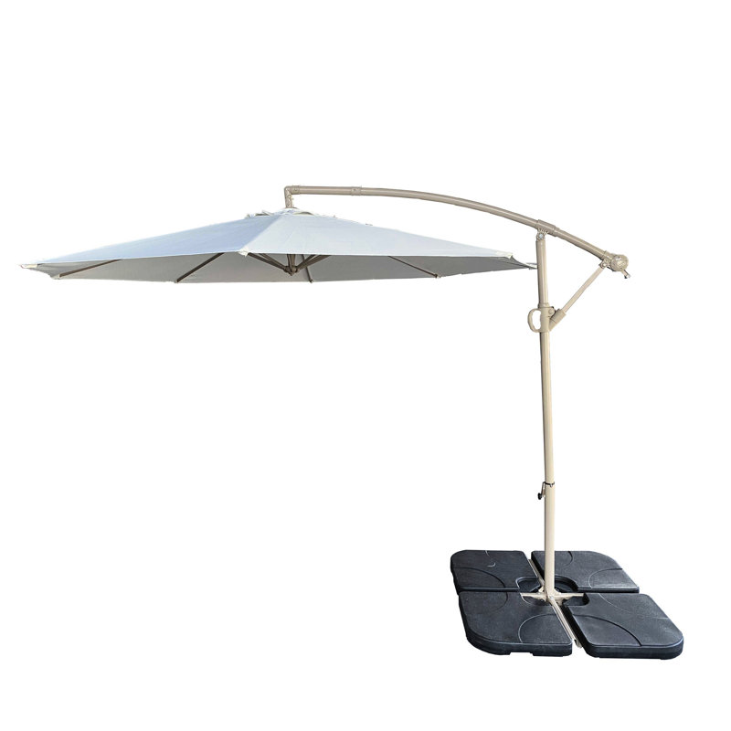 Parasol de patio 10 pi sans base en plastique, - matériau, 8 nervures, inclinaison rapide pour le réglage de l'ombre avec auvent en forme de banane, lisse et à manivelle, détente près de la plage appropriée