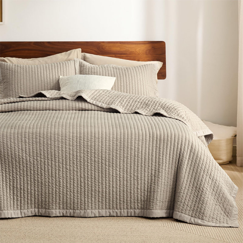 Bedspread Coverlet Lightweight Soft Quilt Bedding Set, Twin Quilt + 1 Standard Pillow Sham, Taupe Corduroy