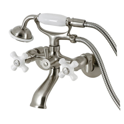 Kingston Brass Kingston Three-Handle 2-Hole Tub Wall Mount Clawfoot Tub Faucet with Hand Shower