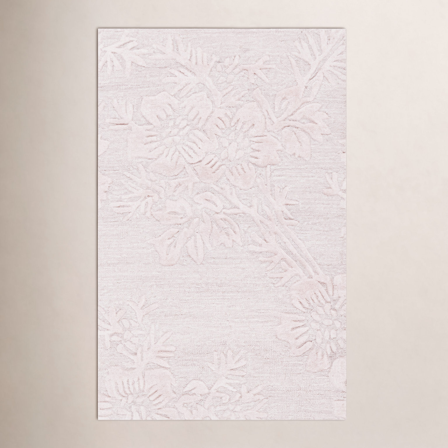 Light Pink Hand-Tufted Floral Wool Rug, Rectangle 9' x 12'