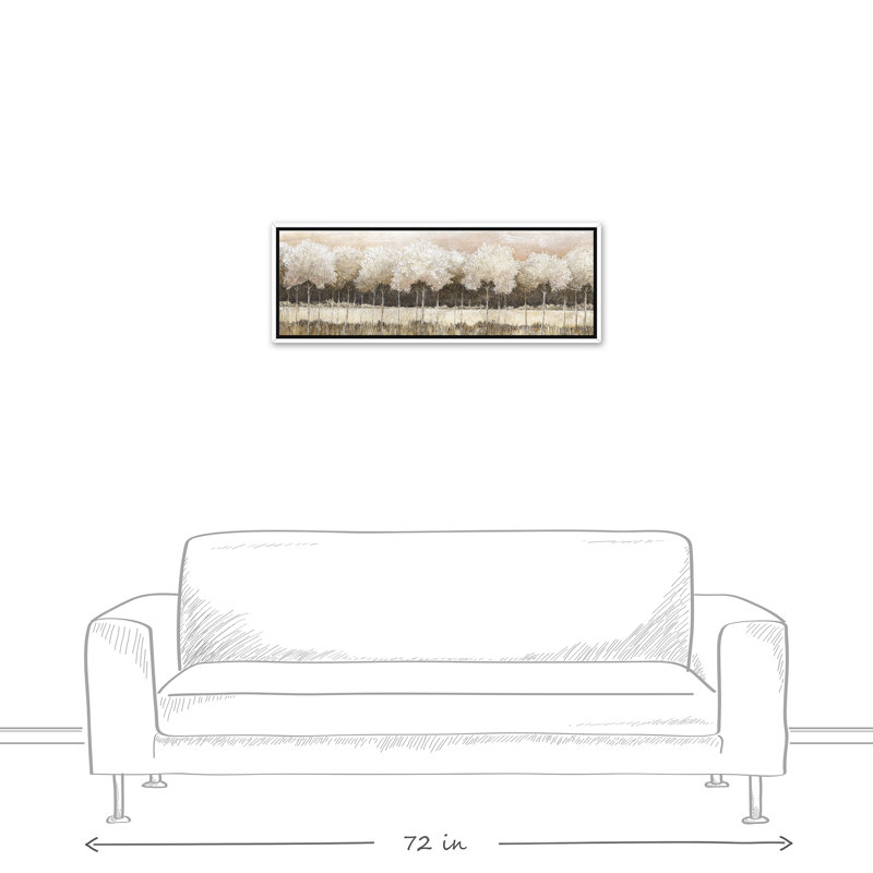 Paysage d'arbre neutre - Peinture, H 13,75 po x l 37,75 po x P 1,75 po, Toile à cadre flottant blanc