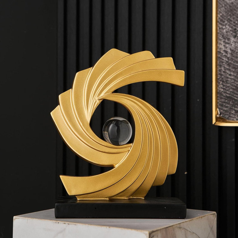 11.2" Gold Abstract Art Statue - Modern Minimalist Home Office Decor, Gold