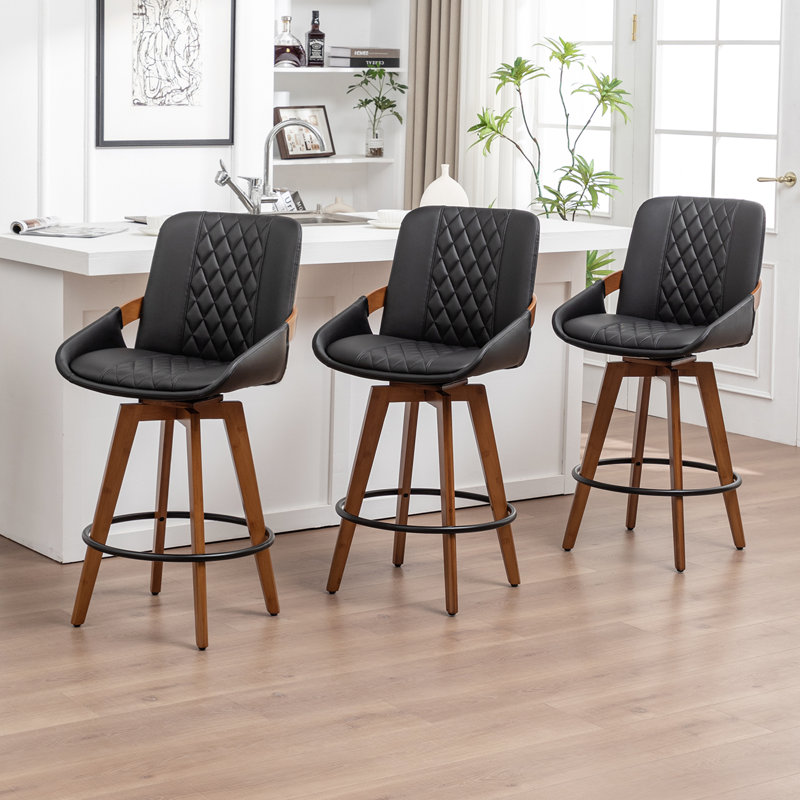Swivel Upholstered Counter Stool, Counter Stool (67cm Seat Height), Black, 3