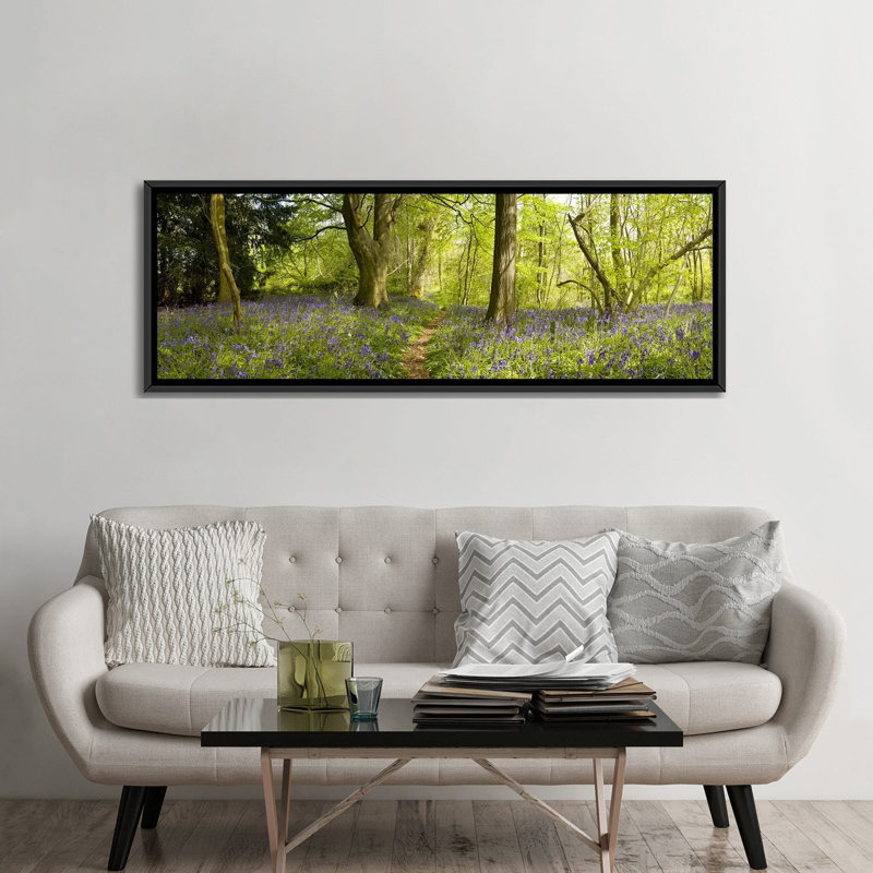 Arbres panoramique dans une forêt, bois defordford, Norfolk, Angleterre - reproduction de photo sur toile tendue, Cadre noir