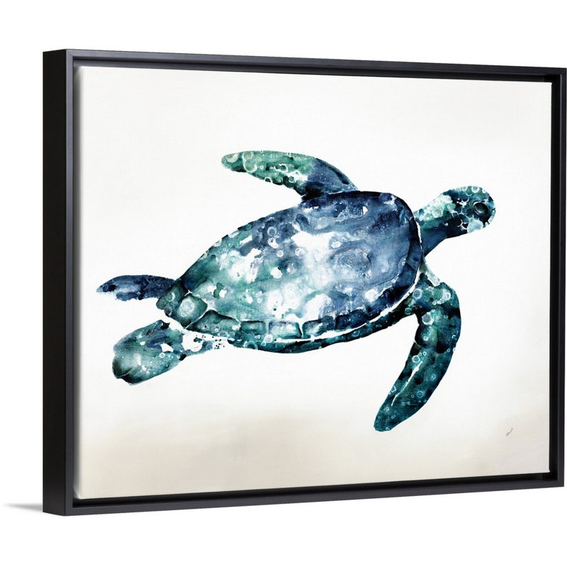 « sea tortue », peinture sur toile, H 25,7 po x l 31,7 po x p 1,75 po, Cadre flottant noir
