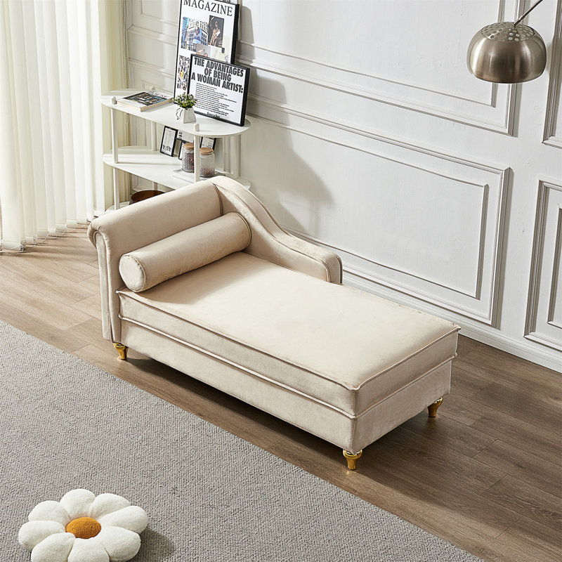 Kerry Fabric Upholstered Storage Chaise Lounge, Beige Velvet