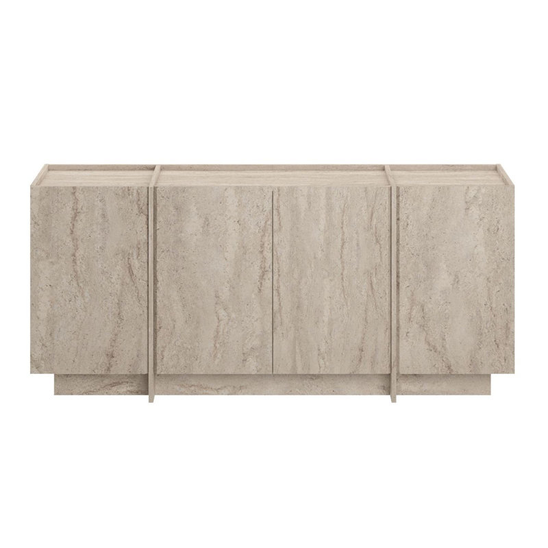 Console moderne avec de nombreuses tablettes, couleur travertin, 70,9 x 31,5 x 17,7 pouces | 100% panneau de particules enduit de mélamine, épaisseur: 0,7 pouce | Charnières à fermeture en douceur et conception élégante pour la maison et le bureau