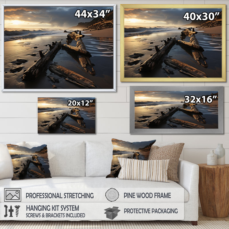 Photo de plage Tranquil Tide II - Paysages, décoration murale, H 24 po x l 32 po x P 1 po, Cadre flottant noir