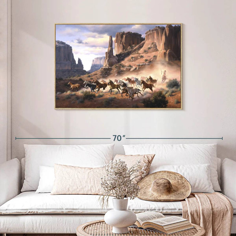 Grès et chevaux volés, Cadre flottant en bois naturel, 43 po x 29 po