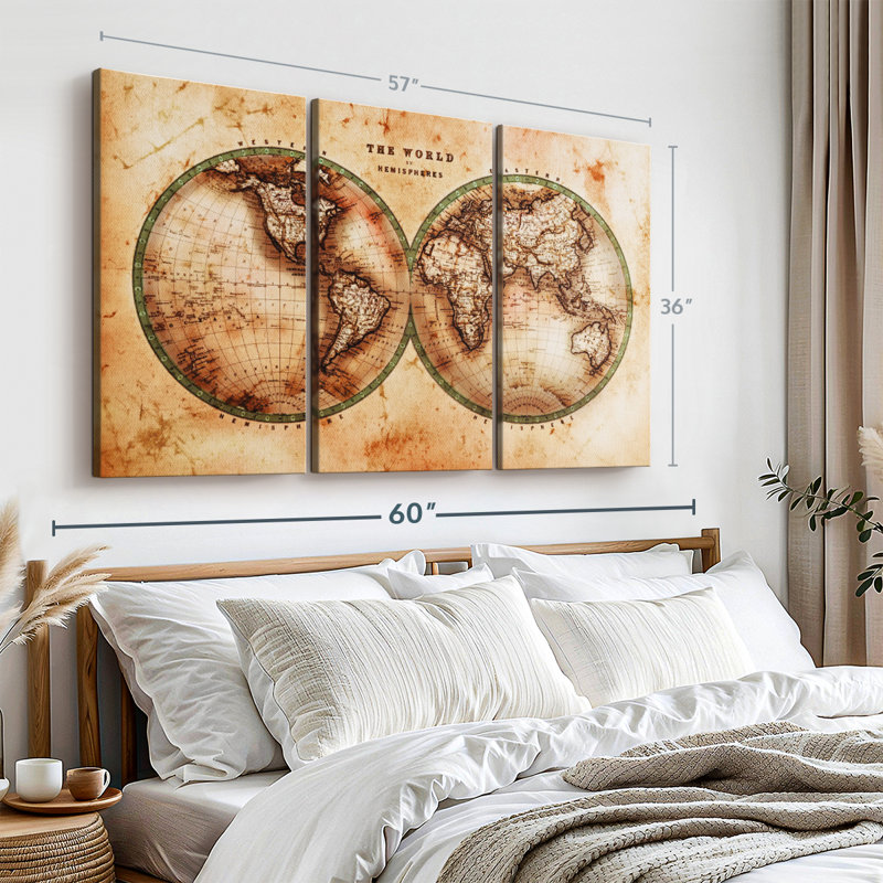 " Rustic Hemispheres Map ", 36" H x 57" W x 1.25" D