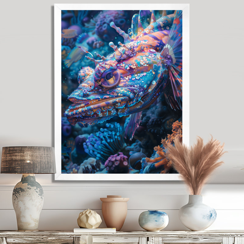Créatures marines bleues abysse rougeoyante - créatures marines, Black Picture Framed, 20" H x 12" W