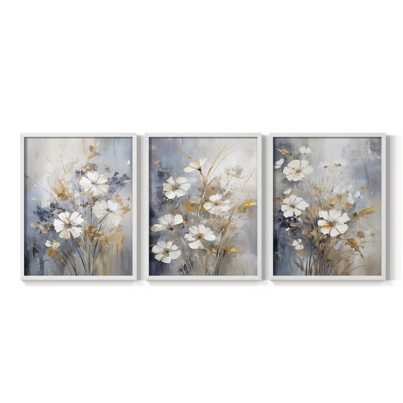 Étude florale, série CXV III, ensemble de 3 estampes numériques, prêt à, Cadre blanc, H 10 po x l 8 po