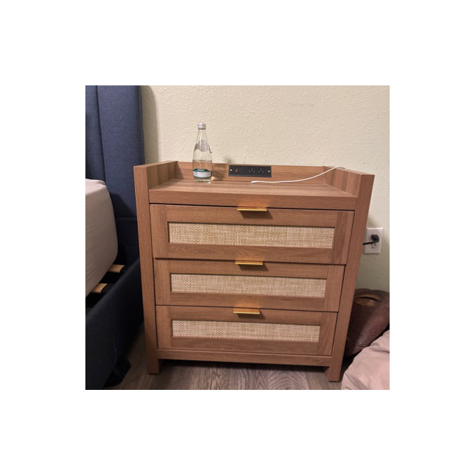 Ashvir Rattan 3-Drawer Nightstand With Built-In Outlets (Set of 2) - Brown