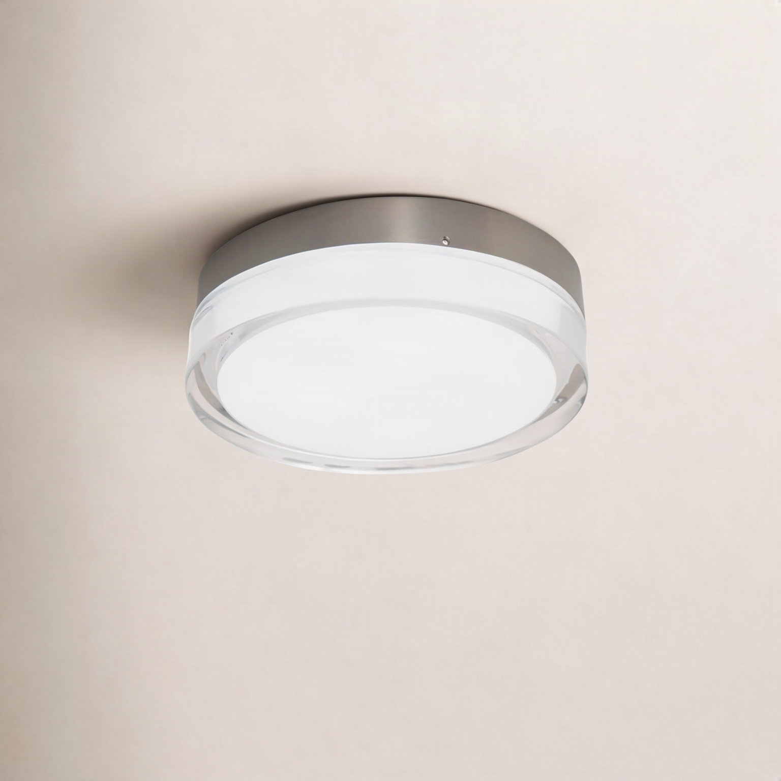 Pi Single Light Flush Mount, 3500K, 2.5" H x 12" W x 12" D, Stainless Steel