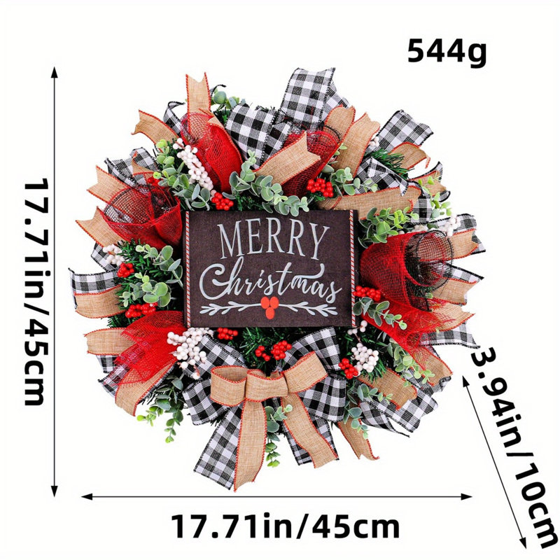 Couronne de Noël de 17,7 pouces pour porte d'entrée, décorations murales, couronne de cerf rouge et noir Buffalo