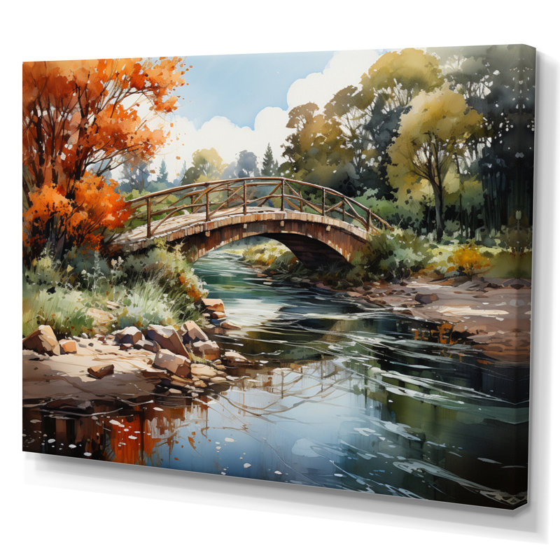 Maddoc Beige Bridge Impressionist Crossing An I - print, H 34 po x l 44 po x P 1,5 po, Toile tendue